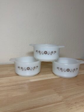 White Floral Milk Glass Baking Ramekins - Set of 3